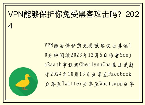 VPN能够保护你免受黑客攻击吗？2024