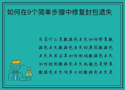 如何在9个简单步骤中修复封包遗失 